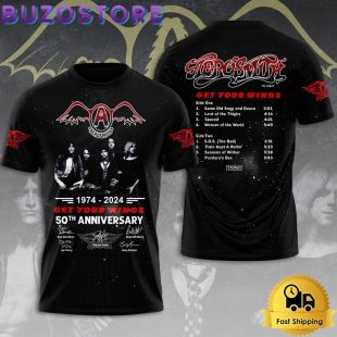 Aerosmith Get Your Wings 50Th Anniversary Signature All Over Print T Shirt