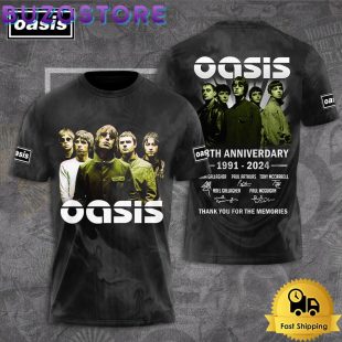 Oasis Band 33Th Anniverdary Signature All Over Print T Shirt