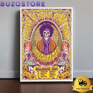 Pigeons Playing Ping Pong And Jimi Shelter Halloween 2024 Poster Canvas